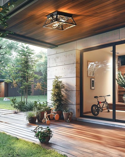 Outdoor Flush Mount Light with Motion Sensor - Dusk to Dawn Modern Ceiling Li... - Picture 3 of 9