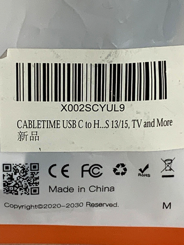 CABLETIME USB C to HDMI Cable Type C HDMI Adapter M/M 4K 60Hz Converter 6 ft NEW - Picture 5 of 5