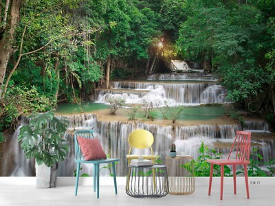 3D Green Forest Waterfall Wallpaper Wall Murals Removable Wallpaper 33 ...