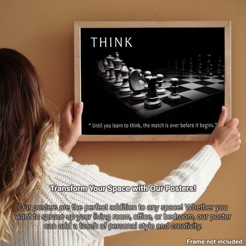 Chess Game Match Motivational Poster Art Print Think Quote Classroom Wall  Decor