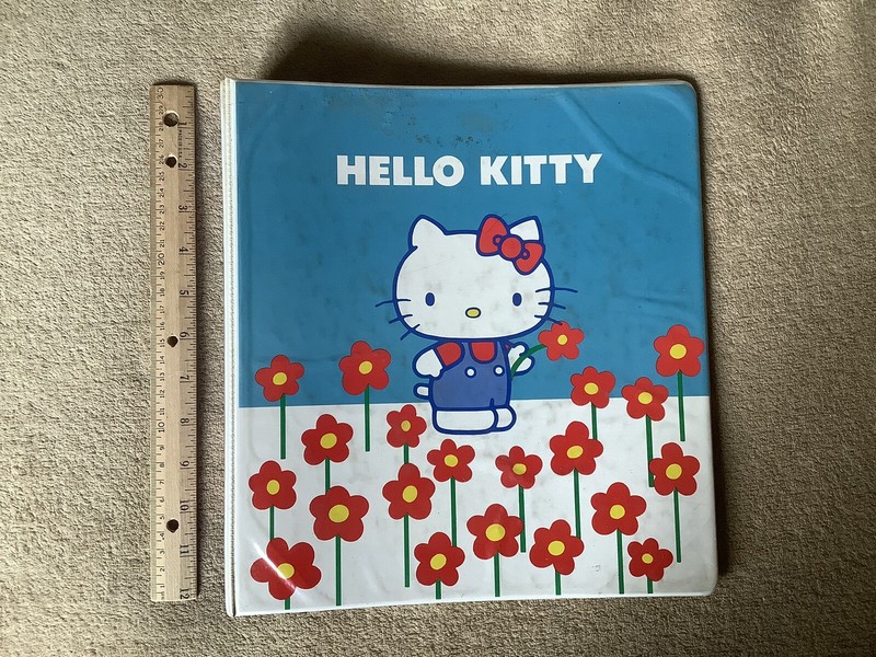 1981 Sanrio Hello Kitty 3 Ring Binder Vintage Blue Flowers Cute