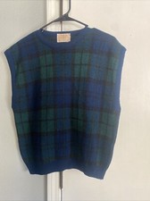 Vintage Pendleton Women's Sweater Vest Large 100 Virgin Wool Blue Tartan