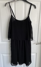 Ladies Black MANGO Casual Sleeveless Strap Layer Short Chiffon Dress - Size SM
