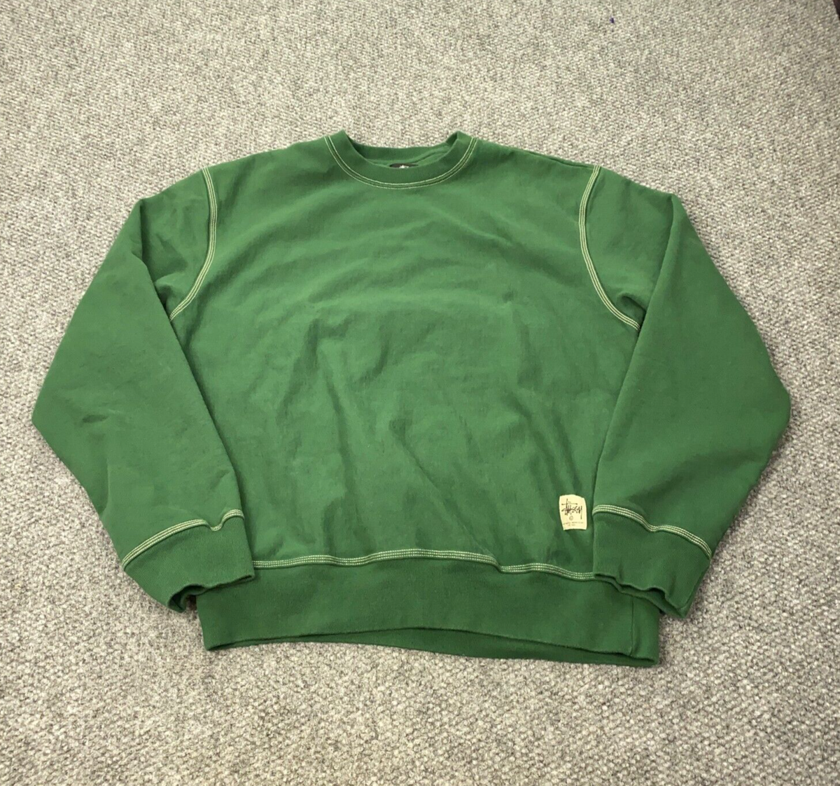 Stussy Contrast Stitch Label Crew Mens XL Green Sweatshirt Stussy Contrast Stitch Label Crew Mens XL Green Sweatshirt
