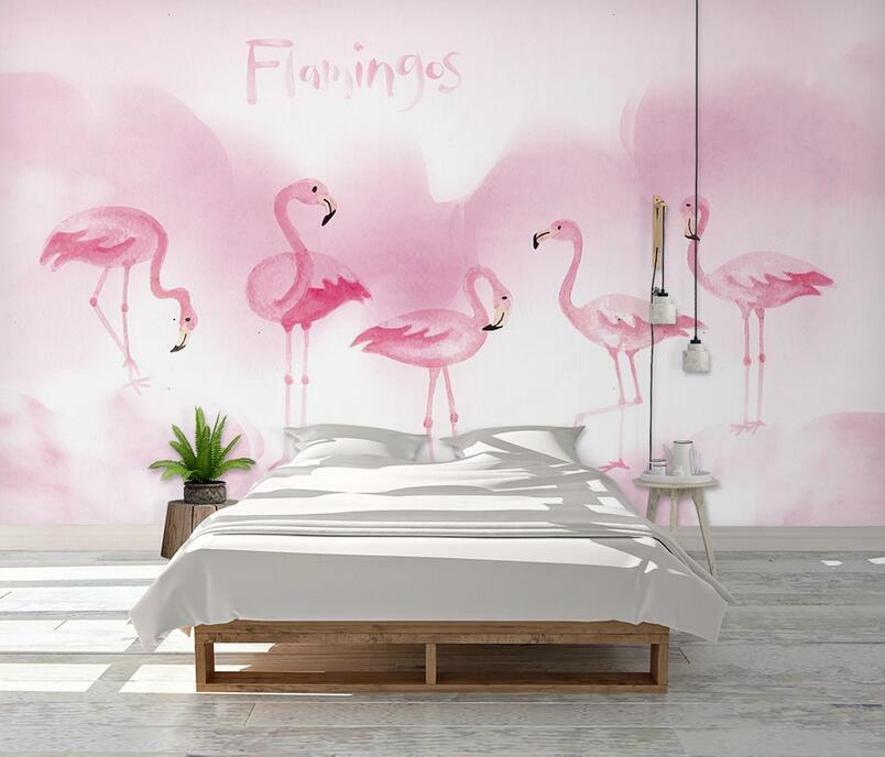 3D Pink Flamingo ZHUA13715 Wallpaper Wall Murals Removable Self-