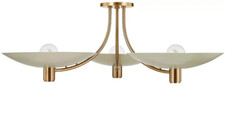 3 Light Ceiling Flush Mount Pendant Mid Century Modern Raw Brass Shade Lamp