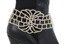 Women Boot Bracelet Gold Metal Chains Bling Anklet Shoe Silver Rhinestones Charm