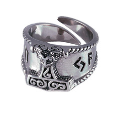 Schonenhammer Ring Edelstahl verstellb.52-59 Mittelalter Runen Göttlicher Schutz