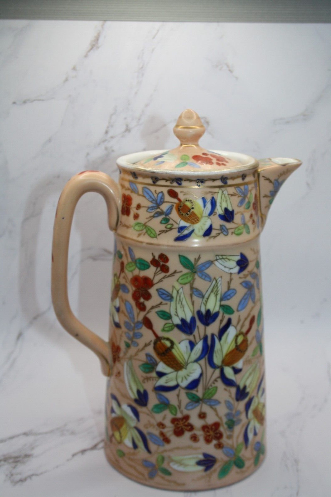 Royal Vienna Porcelain Hot Chocolate Tea  coffee Pot Hand Painted flowers fushia