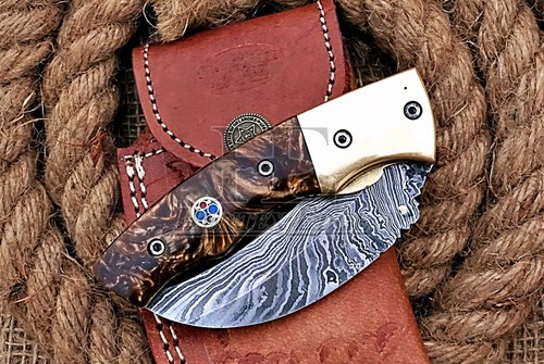 HUNTEX Custom Handmade Damascus 105 mm Long Hawkbill Blade Hunting Pocket Knife - Bild 5 von 7