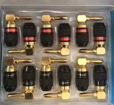 Deadbolt Right-Angle Banana Plugs, 6 Pairs Quick Connect Gold Plated Speaker NEW