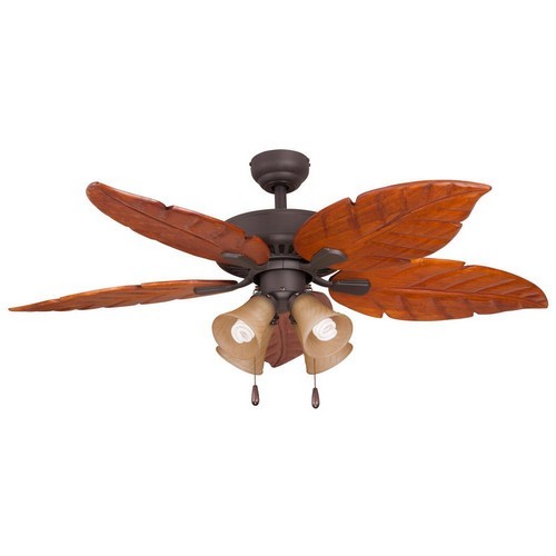 Ceiling Fan 52in Bronze Palm Leaves Blade Wood 3 Speed Reversible