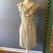 London Times Elegant Layered Dress with Embellished Neckline