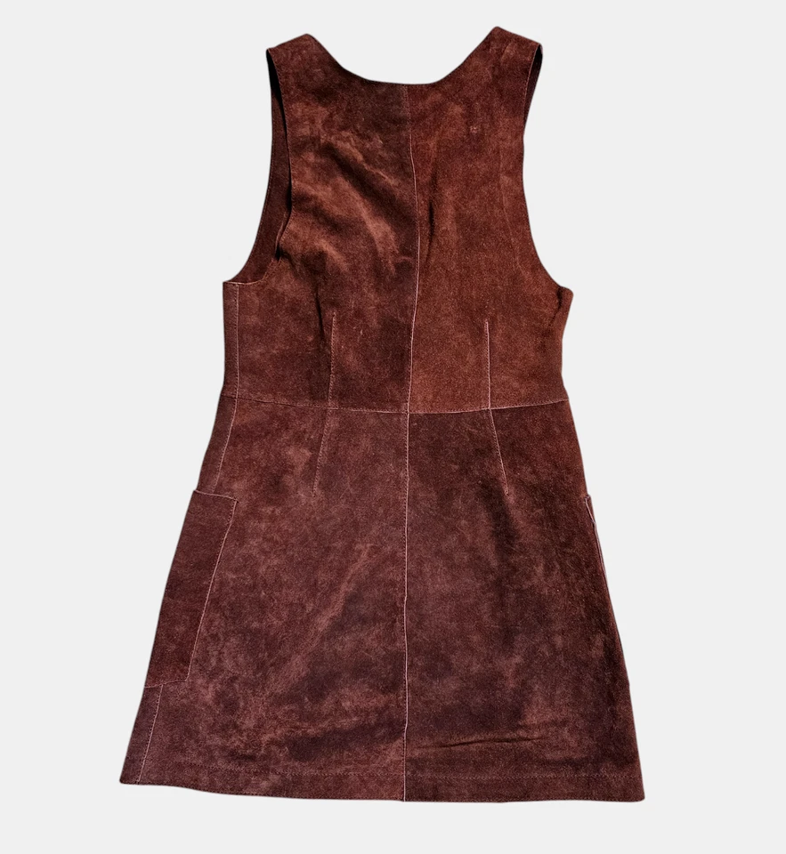 Free People Stevie Mini Jumper Dress Suede Cow Leather Russet Brown 6 Retro - Image 2 of 4