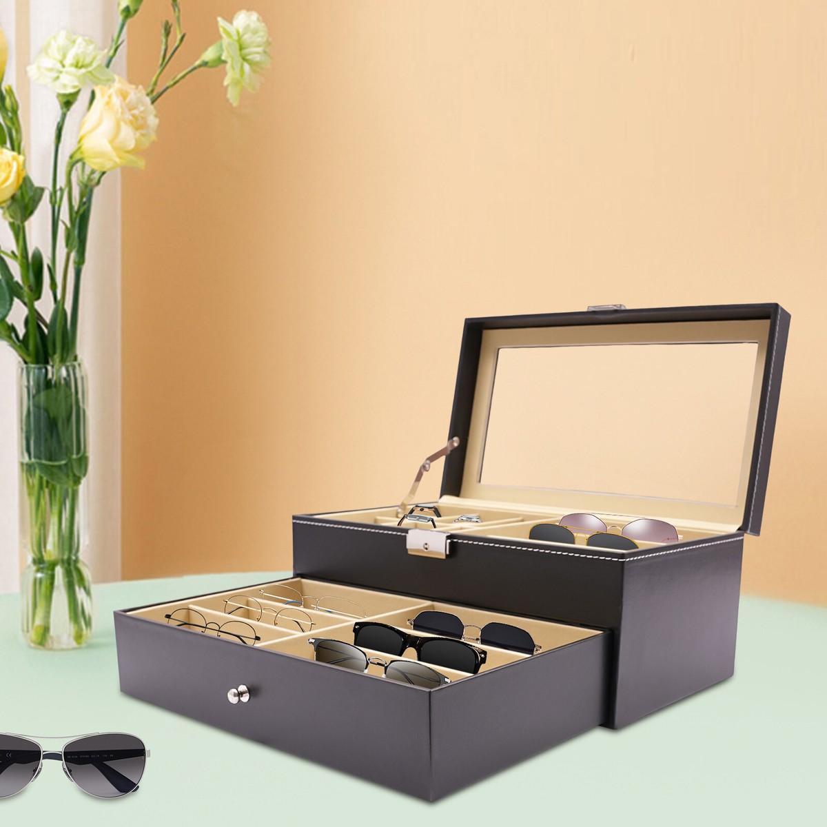 2Layer 15Slot PU Leather Watch Box Case Organizer Jewelry Display