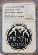 1987 HUNGARY SILVER 500 FORINT SUMMER OLYMPICS NGC PF 69 ULTRA CAMEO TOP POP 1