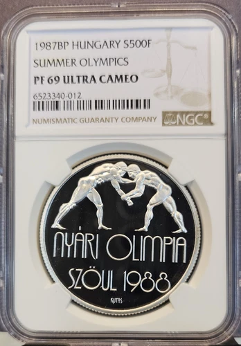 1987 HUNGARY SILVER 500 FORINT SUMMER OLYMPICS NGC PF 69 ULTRA CAMEO TOP POP 1