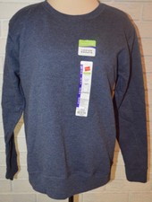Women's Hanes Navy Blue Heather Long Sleeve Pullover Crew Sweatshirt Top S - XL