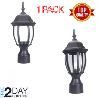 Black Post Mount Light Head Fixture Outdoor Exterior Pole Top Lamp Garden Path