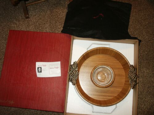 NEW 2011 Michael Healy Design Wooden Chip & Dip Bowl w/ Brass / Bronze Accent