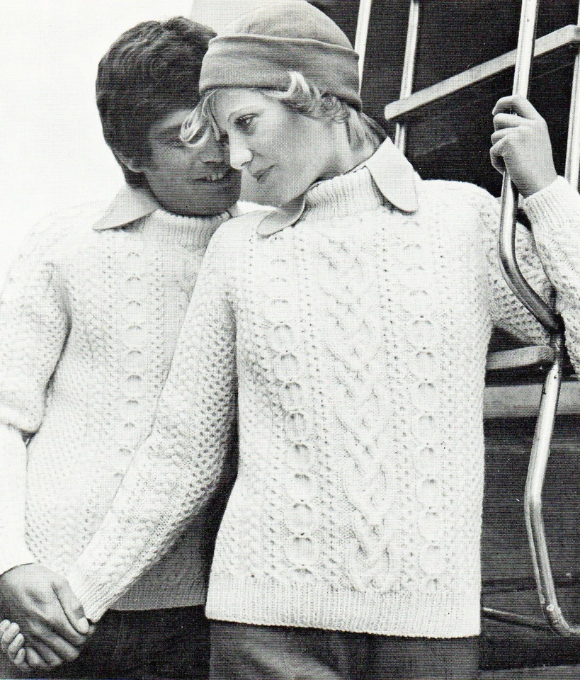 Man Lady Aran Sweater Size 87-112cm 34-44in Patons Capstan 1143 - Pattern PRINT - Image 2 of 3