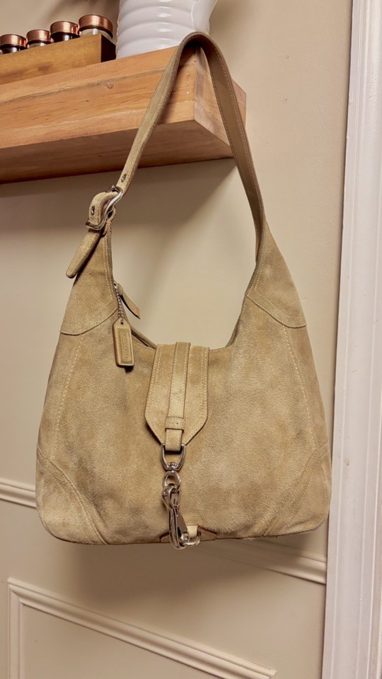 Y2k Coach Camel Tan Suede Leather Hobo Shoulder Bag A875