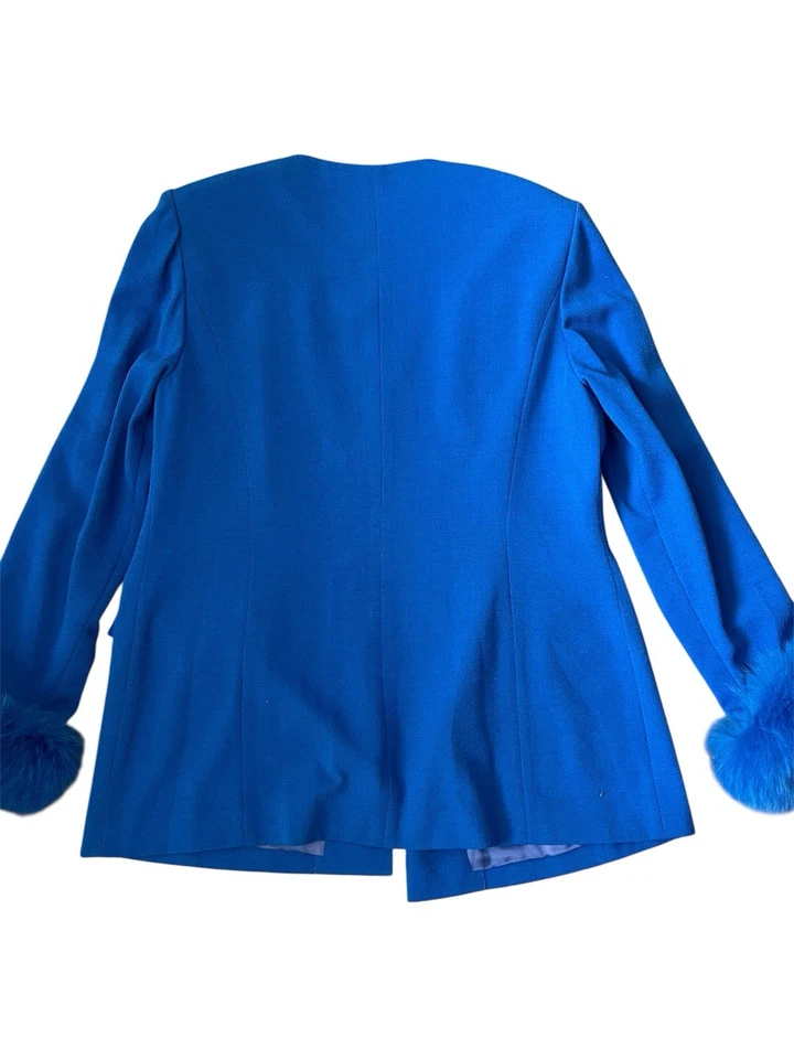 Blazer vintage de piel sintética con cordones de cinta azul Ferre Gianni 16 Deadstock para mujer Foto 4 de 4