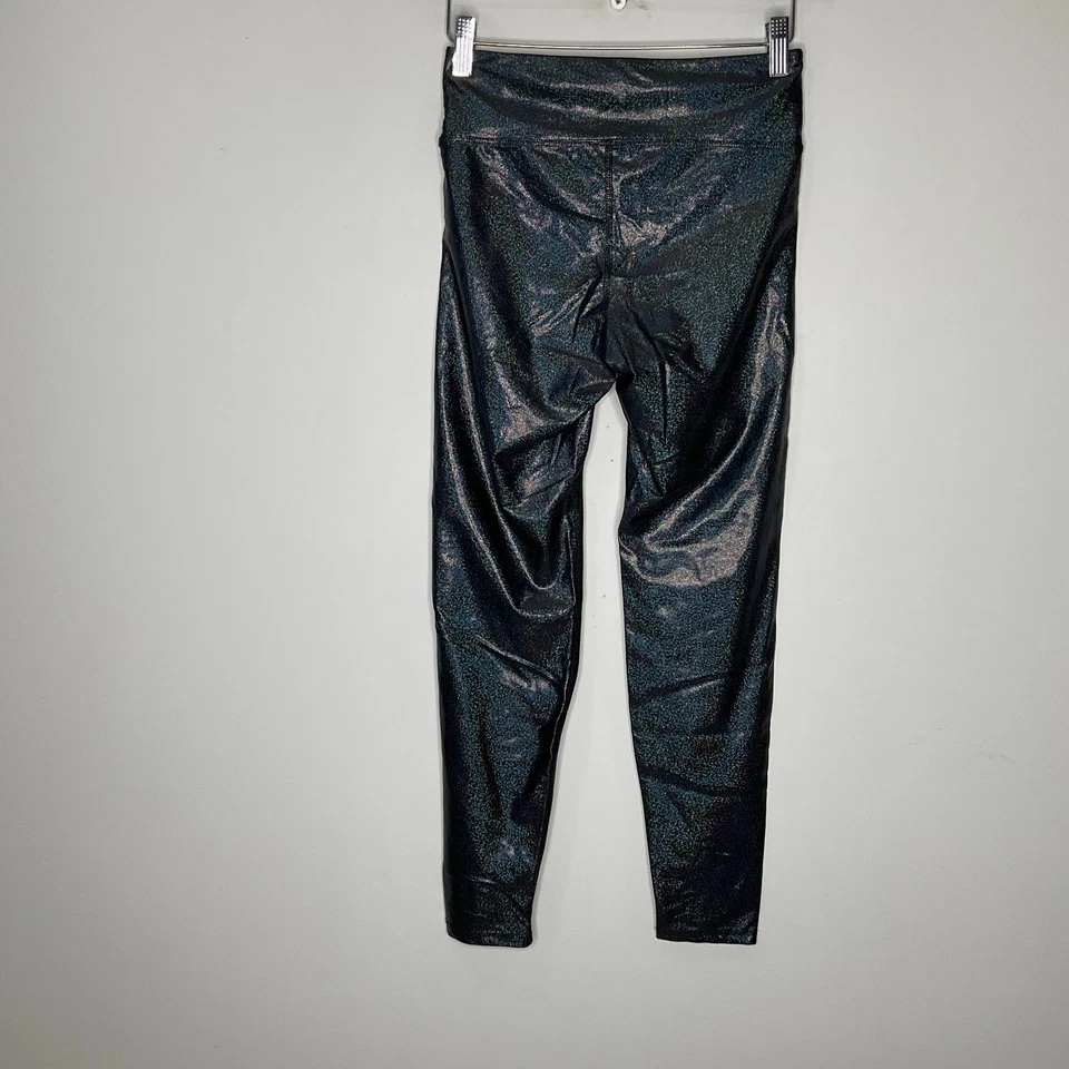 Leggings deportivos Heroine metálicos tiro medio ajustados ropa de acción negros medianos Foto 3 de 4