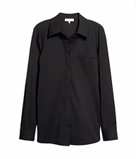 $598 NWT Lafayette 148  Navy Solid 100% Cotton Ruxton Shirt S