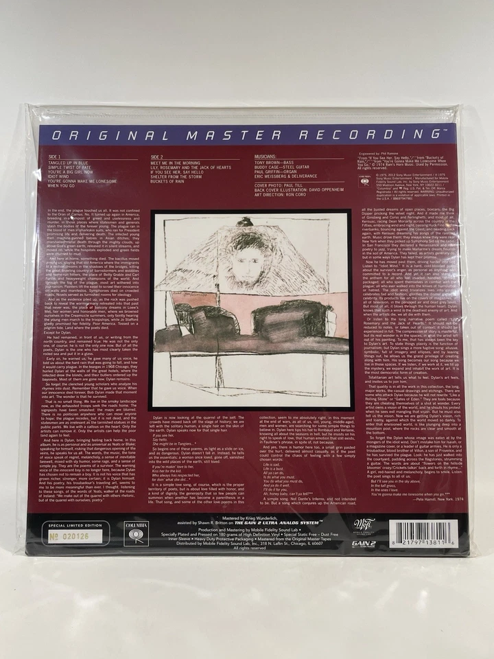 LP: Bob Dylan - Blood on the Tracks - MFSL 33RPM LP 180g Vinyl SEALED - Image 2 of 3