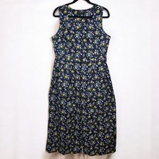 Chadwicks Dress Cottage Core Navy Blue Floral Sleeveless Midi Woman 14 Buttoned