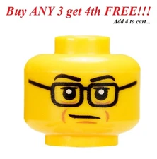 ☀️NEW Lego Male Guy Boy Man Minifig Minifigure Head People Face Black Glasses