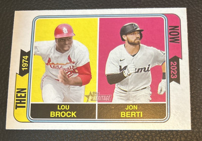 2023 Topps Heritage Lou Brock Jon Berti Then and Now #TAN-4 Cardinals Marlins