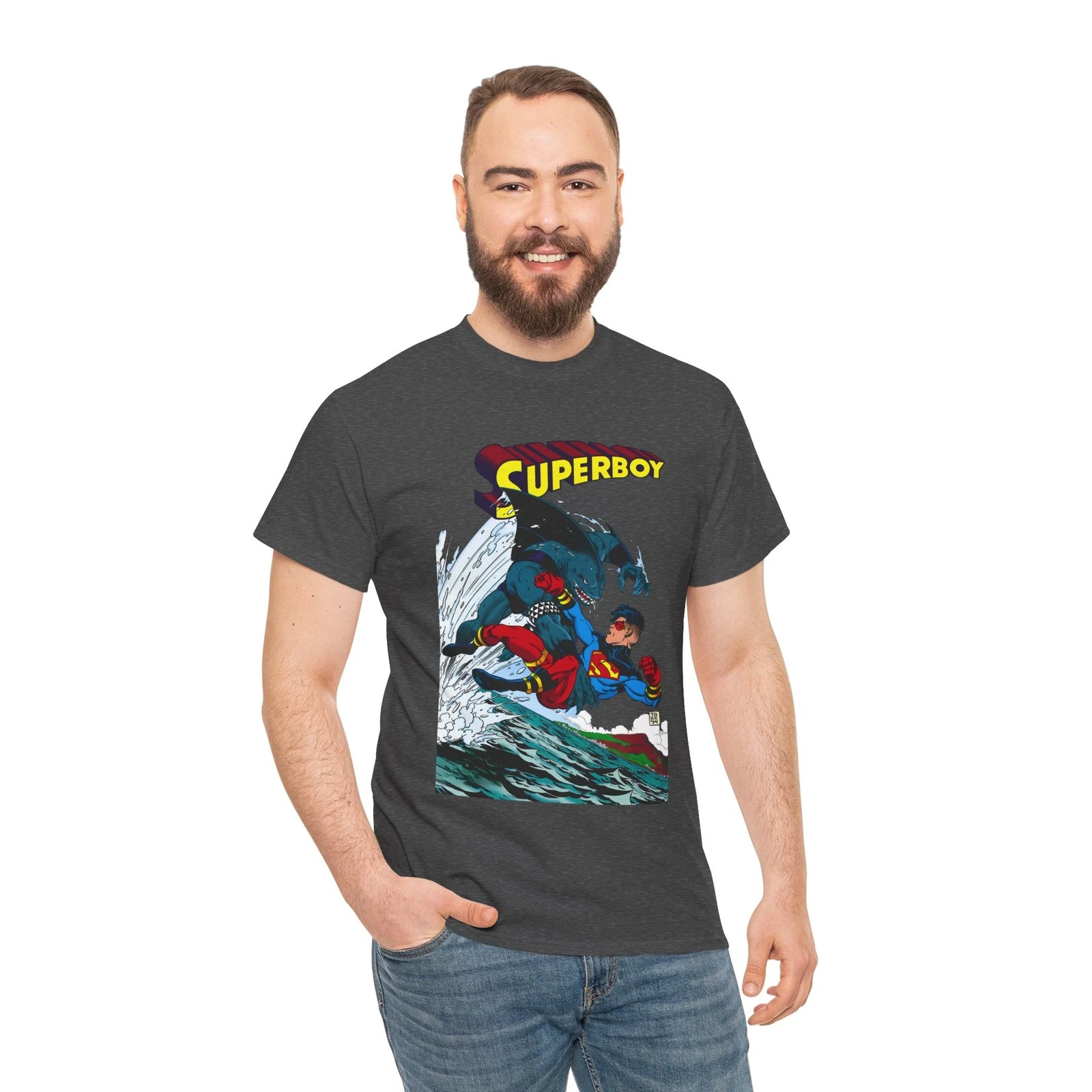 Superboy Vs King Shark T-Shirt - Tom Grummett Art - Superman Family - DC Comics