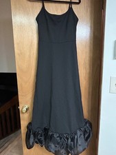 black spaghetti strap a-line midi dress with a bubble ruffle hem size small