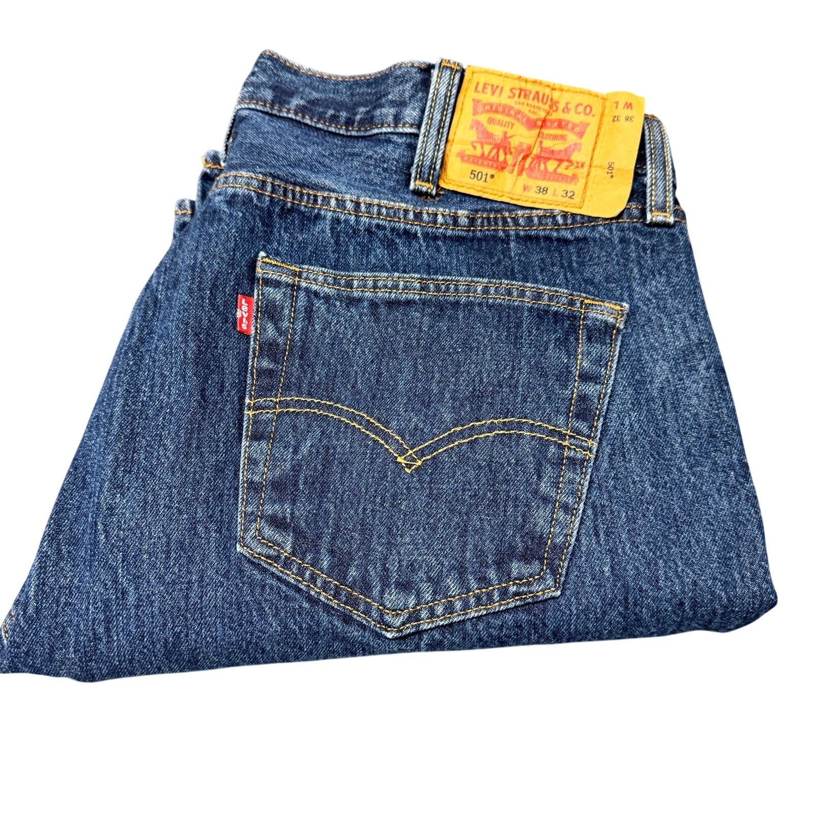Levi's 501 Jeans Mens 38x32 (38x31 ACTUAL) Button Fly Dark Wash Blue Denim