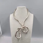 Vintage Moldable Artsy Necklace Silver tone Estate Costume Jewelry 34"