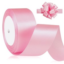 1-1/2 Inch 40mm x 25 Yards Pink Wide Satin Ribbon Fabric Gift Packaging