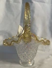 Fenton White And Gold Iridescent Hobnail Ruffled Twisted Handle Basket 6.25”