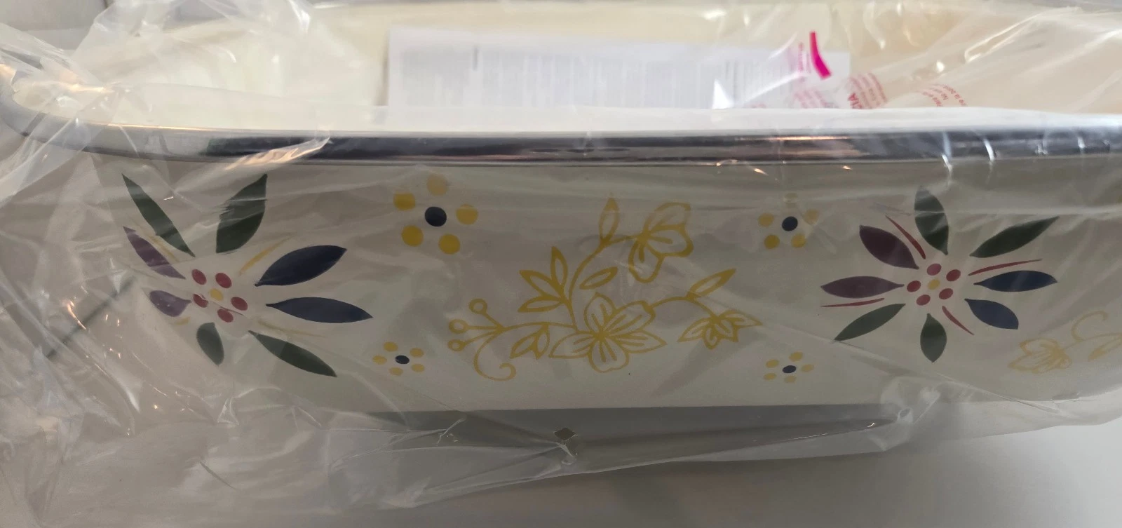Temp-tations by Tara Off White Floral Enameled OPEN ROASTER w/rack 16.5 NEW