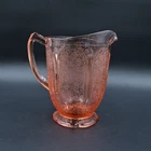 Pink Cherry Blossom Pattern Depression Glass Water Pitcher Vintage 1930's