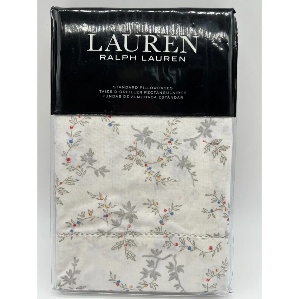 Lauren Ralph Lauren Carolyne Vine 2 fundas de almohada estándar gris nuevo con etiquetas $150 Foto 3 de 4