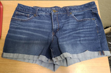 Time And Tru Jean Shorts Rise Blue Denim Cuffed Stretch Sz 18