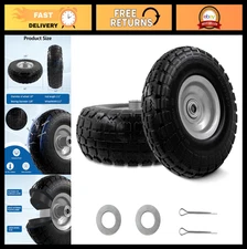 Flat Free 10-Inch Tire & Wheel Set, Heavy Duty Solid Replacement for Wheelbarrow