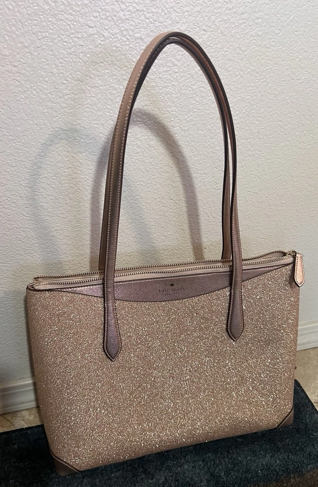 Kate Spade New York Joeley Sparkle Glitter Tote Rose Gold Purse Bag - Image 3 of 4