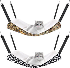 2 Pack Cat Hammock for Cage, Catio Accessories Reversible Soft Cats Bed with Adj