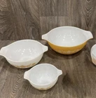 Pyrex BUTTERFLY GOLD Cinderella Mixing Bowl Set of 3 Gold & White, Vintage