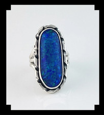Sterling and Dark Blue Opalite Ring Size 8 3/4