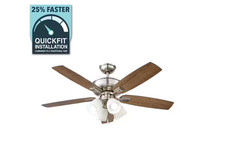 Hampton Bay 52 in. Brushed Nickel LED Ceiling Fan w/ Downrod & Reversible Blades