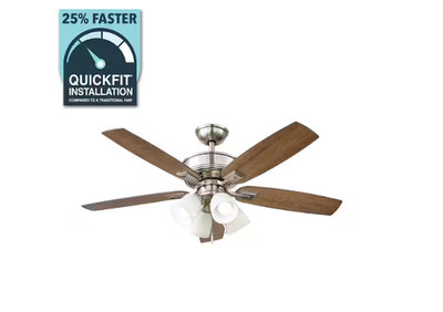 Hampton Bay 52 in. Brushed Nickel LED Ceiling Fan w/ Downrod & Reversible Blades